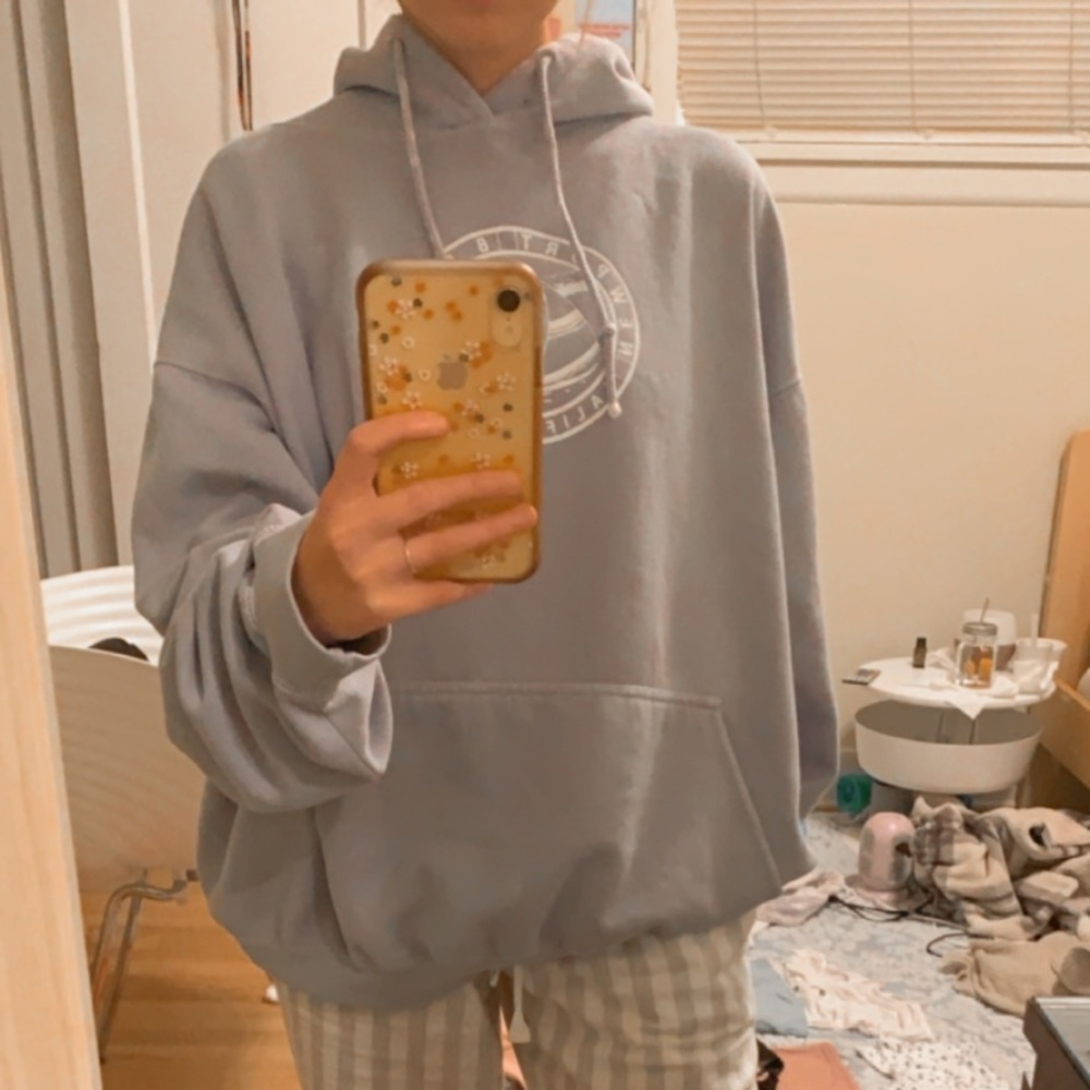 blue sweatshirt. Super cute. Only worn once.